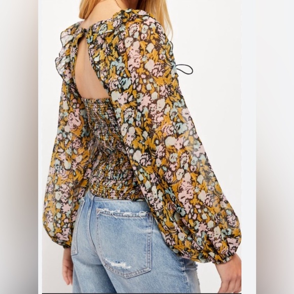 FREE PEOPLE MABEL CHIFFON FLORAL PRINT BLOUSE SIZE XS - Picture 5 of 13